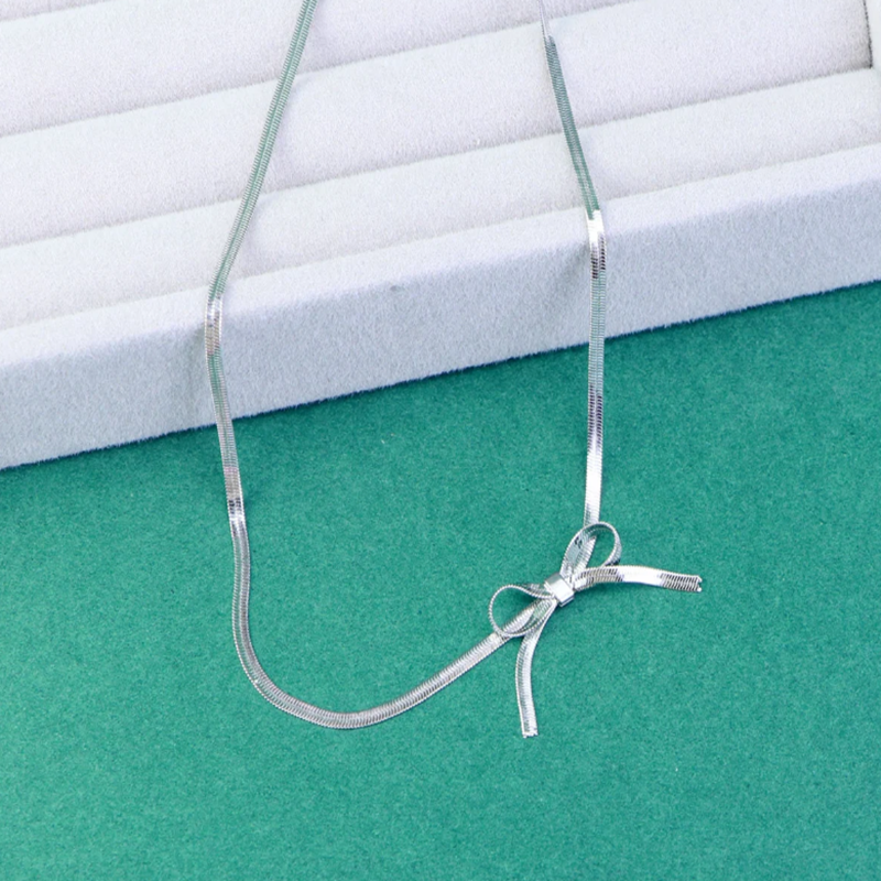 TEULRIP Fashionable & Stylish Bow Choker - Stainless Steel Snake Chain Necklace for Girls & Women