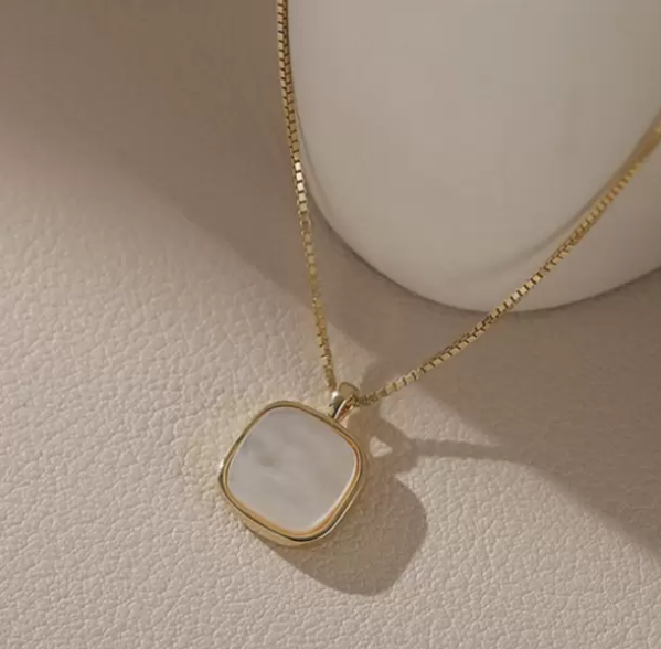 TEULRIP Stainless Steel Geometric Style White Pendant Necklace for Girls & Women