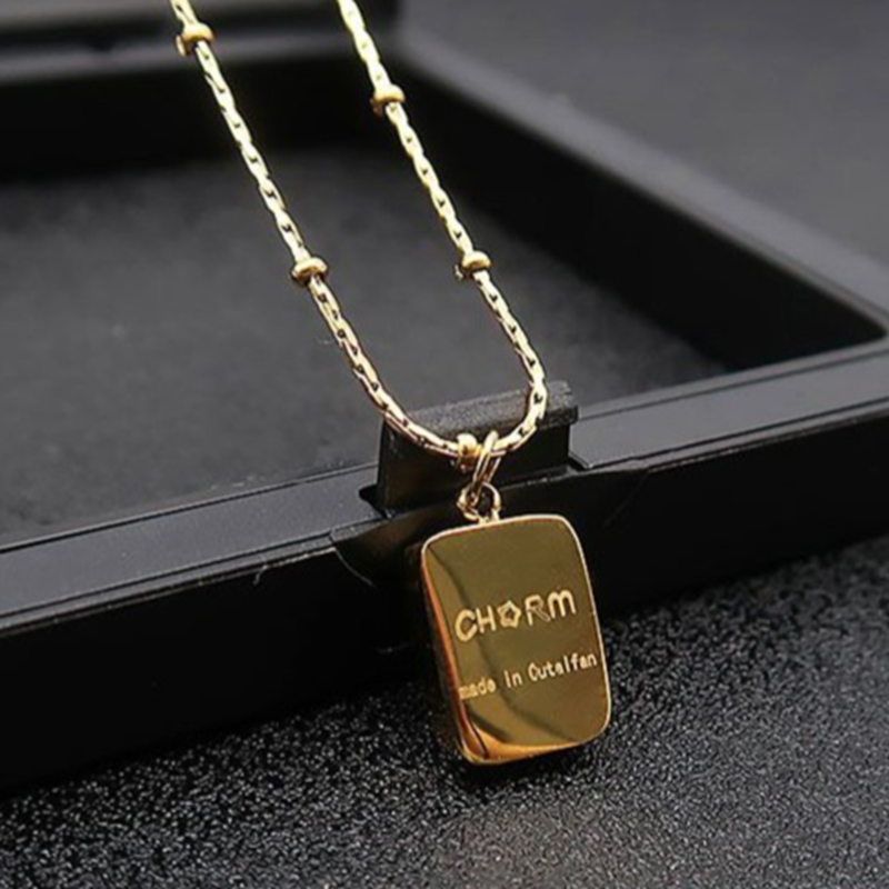 TEULRIP Gold-Plated Square & Round Beaded - Charm Letters Necklace - Titanium Steel Personalized Jewelry 