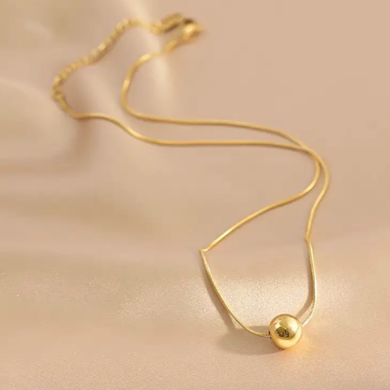 TEULRIP Stainless Steel Floating Ball Pendant - Antique Gold-Plated Slide Ball Necklace 