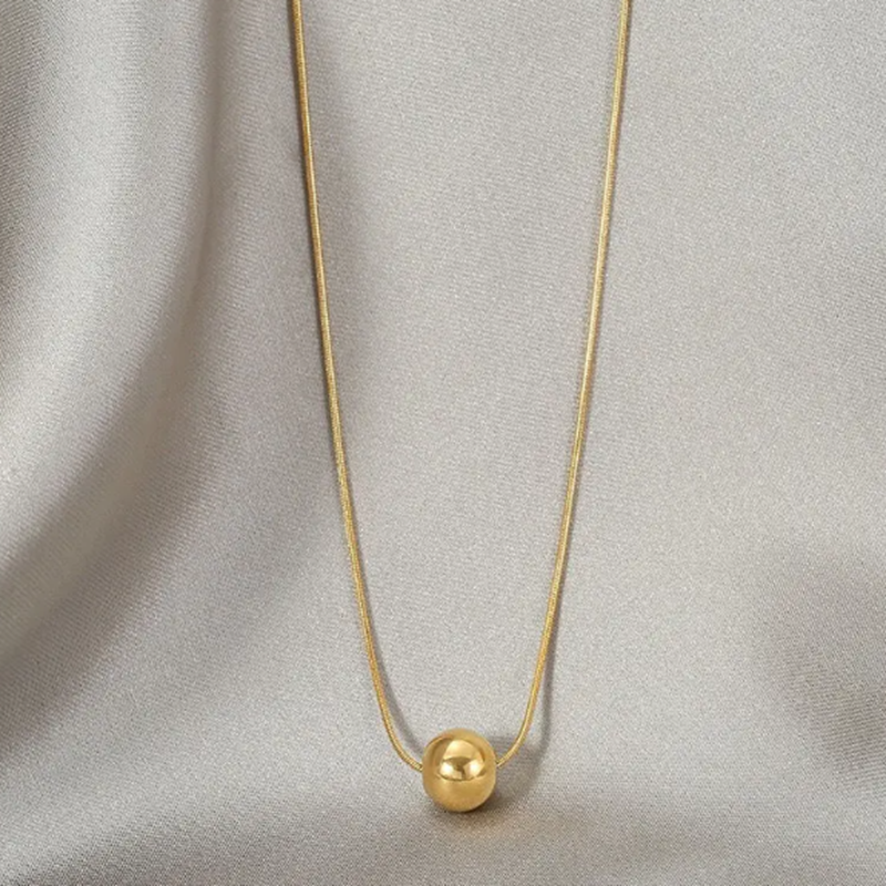 TEULRIP Stainless Steel Floating Ball Pendant - Antique Gold-Plated Slide Ball Necklace 