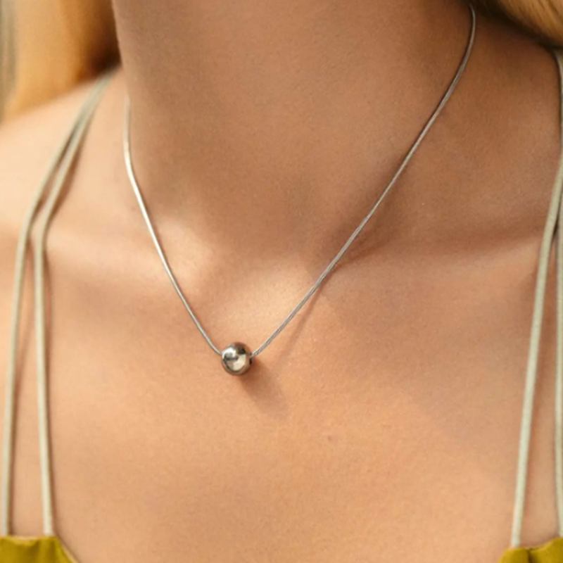 TEULRIP Silver Round Ball Thin Snake Chain - Elegant Stainless Steel Necklace