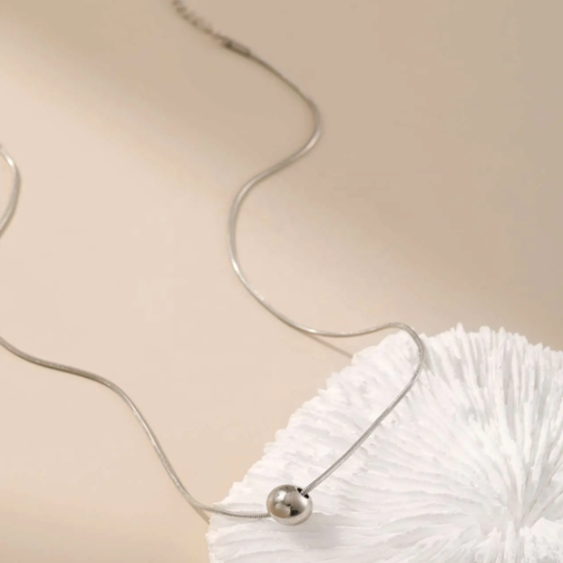 TEULRIP Silver Round Ball Thin Snake Chain -  Elegant Stainless Steel Necklace 