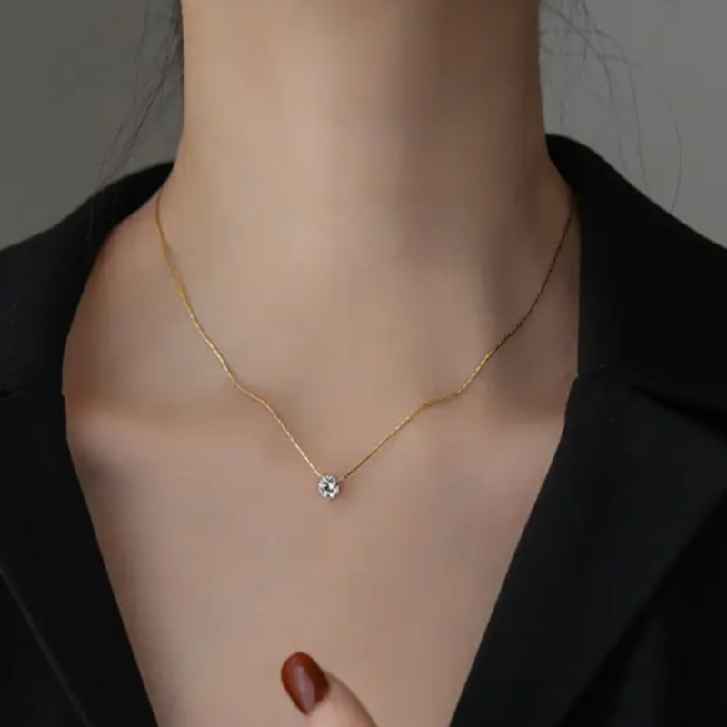 TEULRIP Stainless Steel Cubic Zircon Keel Diamond Necklace - Elegant Jewelry for Girls & Women