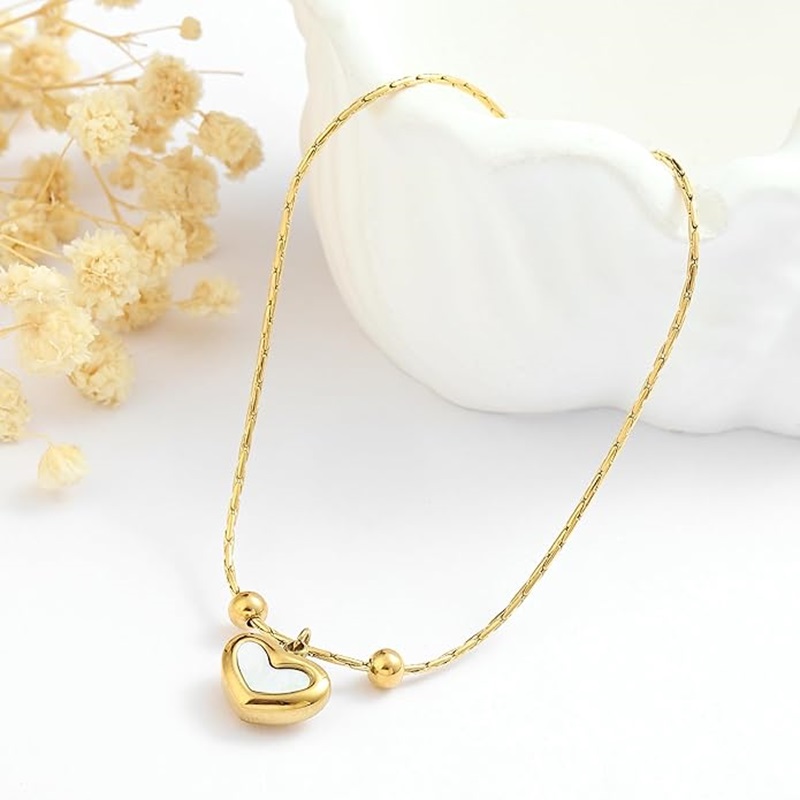 TEULRIP Anti Tarnish Heart Charm , Waterproof Stainless Steel Pull Buckle Bracelet 