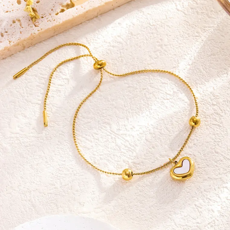 TEULRIP Anti Tarnish Heart Charm , Waterproof Stainless Steel Pull Buckle Bracelet 