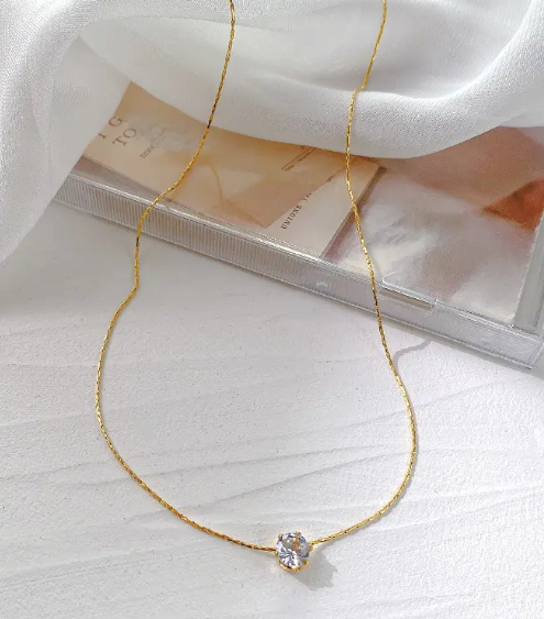 TEULRIP Anti-Tarnish Combo Set for Her – Gold Plated Stainless Steel Cubic Zircon Diamond Necklace & Titanium Steel Diamond Hoop Earrings