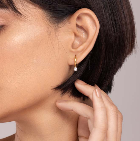 Teulrip Small Diamonds Stud Titanium Steel Hoop Earrings, Elegant Temperament Jewelry for Girls & Women