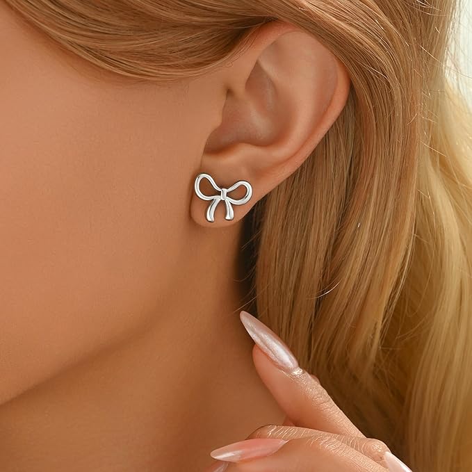 Teulrip Small Stud Fashion Bow Titanium Steel Earrings for Girls & Women