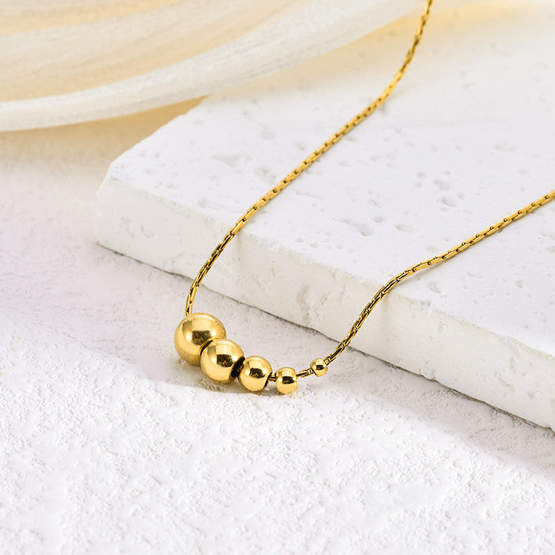 TEULRIP Gold Plated Stainless Steel Ball Beads Pendant Necklace for Women
