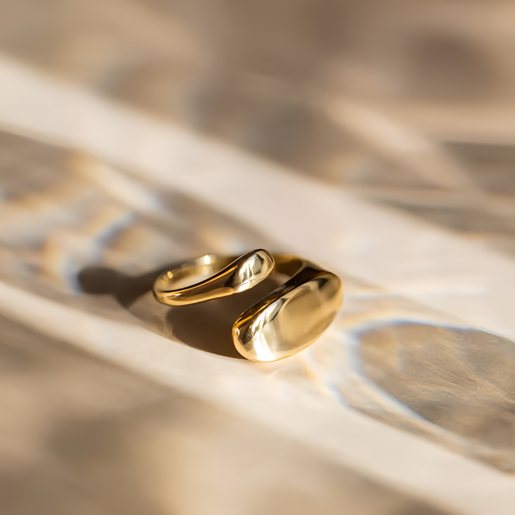 TEULRIP Gold Plated Stainless Steel Glossy Adjustable Ring for Women