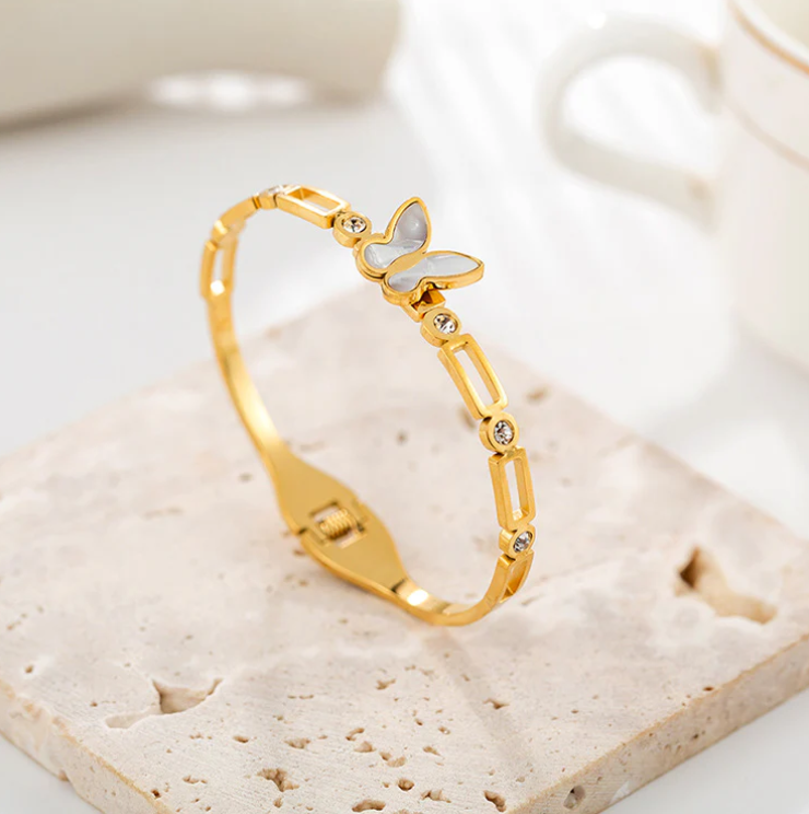 TEULRIP Gold Plated Stainless Steel Butterfly Bracelet for Women
