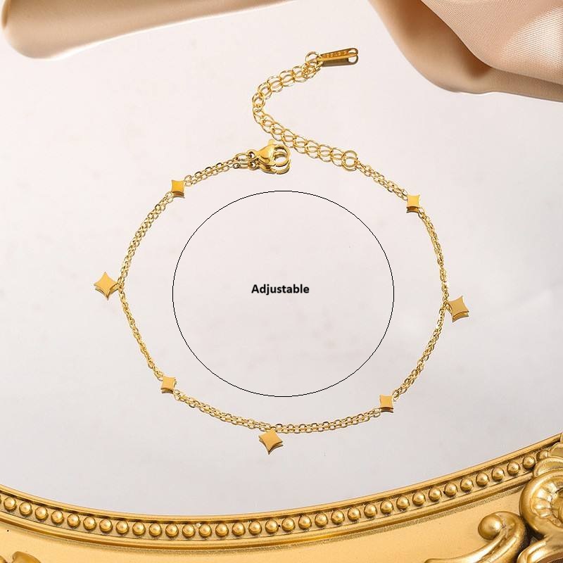 TEULRIP Anti Tarnish Gold Plated Stainless Steel Star Charm Bracelet or Anklet for Girls