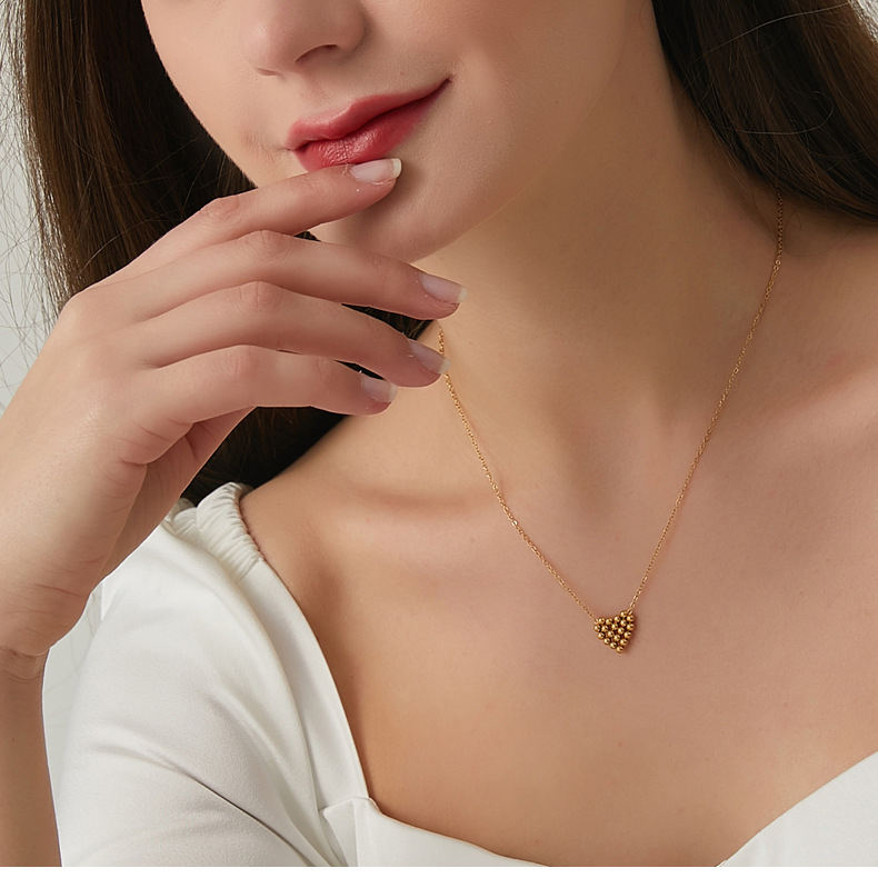 TEULRIP Gold Plated Stainless Steel Heart Beads Necklace for Women