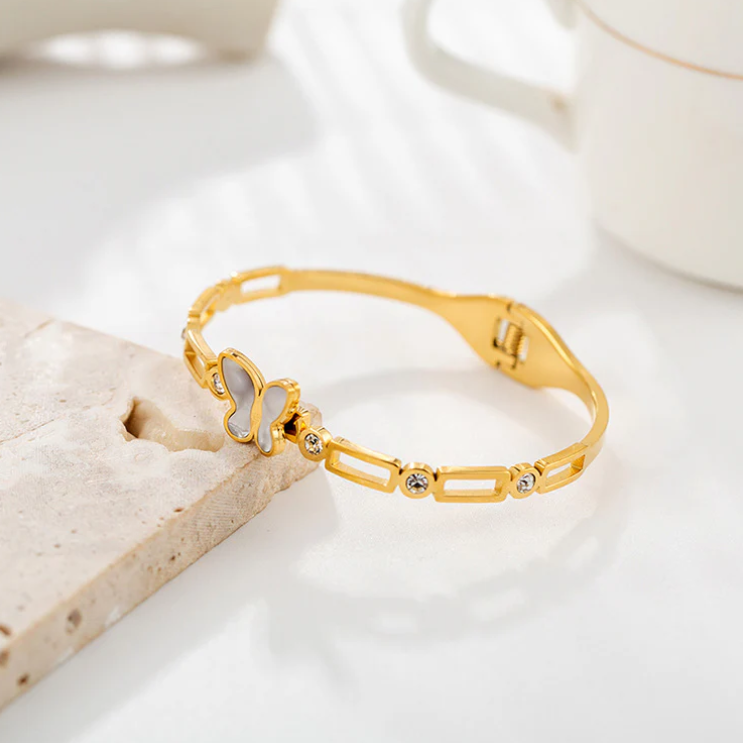 TEULRIP Gold Plated Stainless Steel Butterfly Bracelet for Women