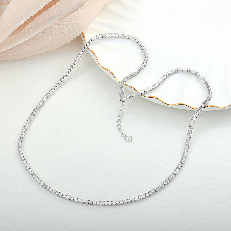 TEULRIP Stainless Steel with Cubic Diamond Zirconia Silver Tennis Choker Necklace