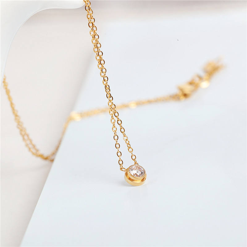 TEULRIP Dainty Minimal Cubic Zircon Pendant Stainless Steel Necklace for Women