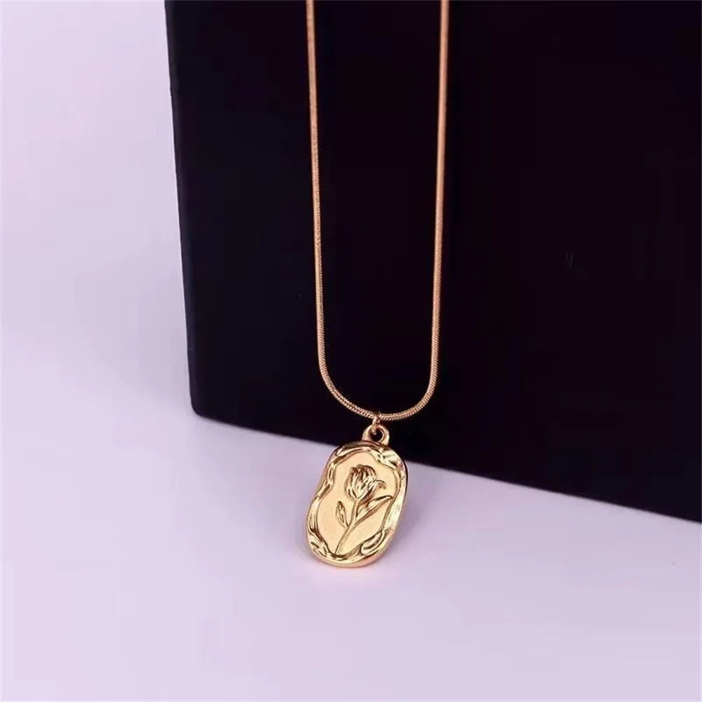 TEULRIP  Gold Plated Stainless Steel Rose-Themed Pendant Necklace for Women