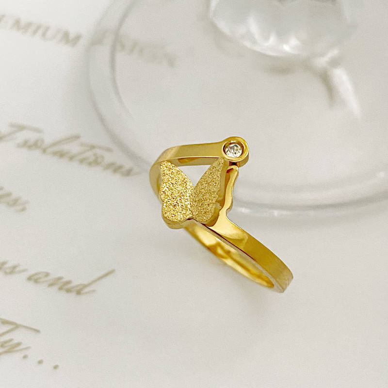 TEULRIP Anti Tarnish Stainless Steel Open Butterfly Zircon Ring for Women