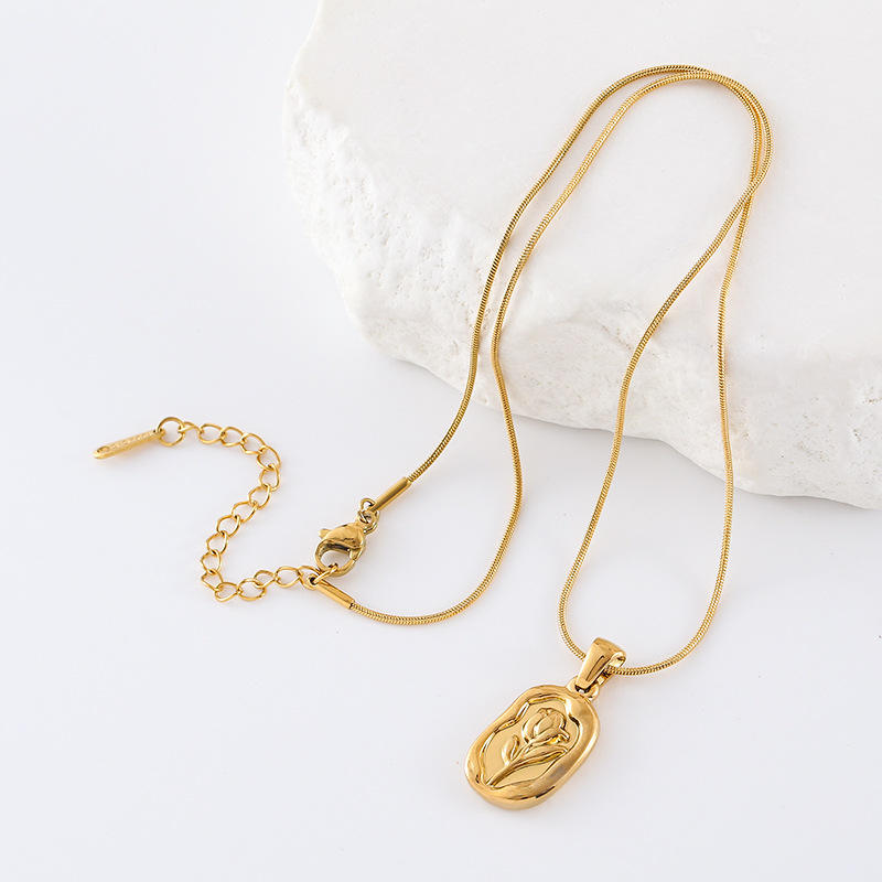 TEULRIP  Gold Plated Stainless Steel Rose-Themed Pendant Necklace for Women