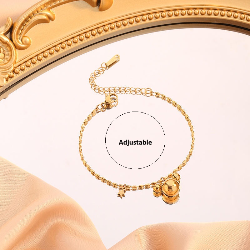 TEULRIP Anti Tarnish Gold Plated Titanium Steel Cartoon Mickey Star Pendant Bracelet for Women & Girls