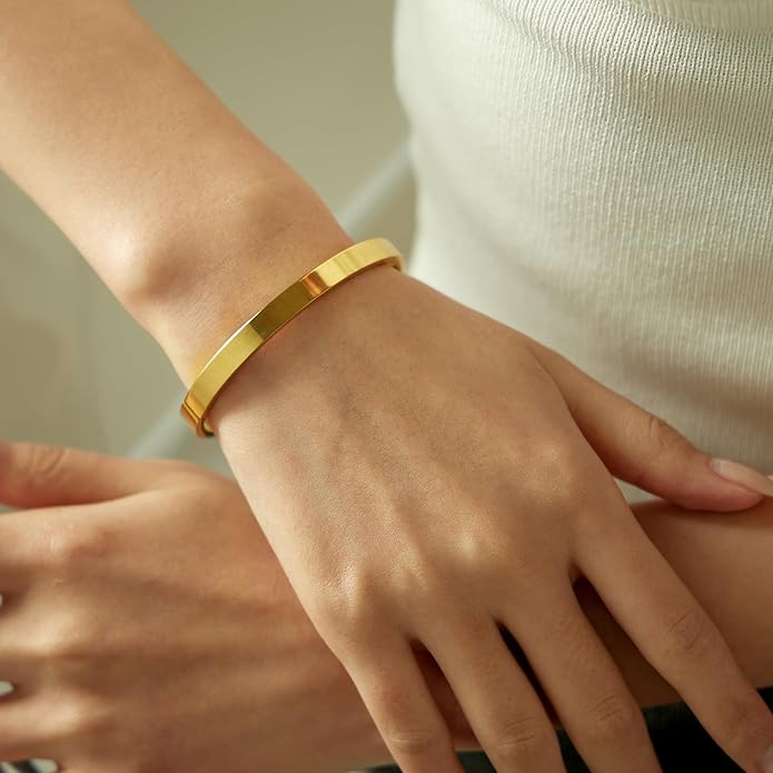 TEULRIP Gold Plated Stainless Steel High Polish Bangle Bracelet