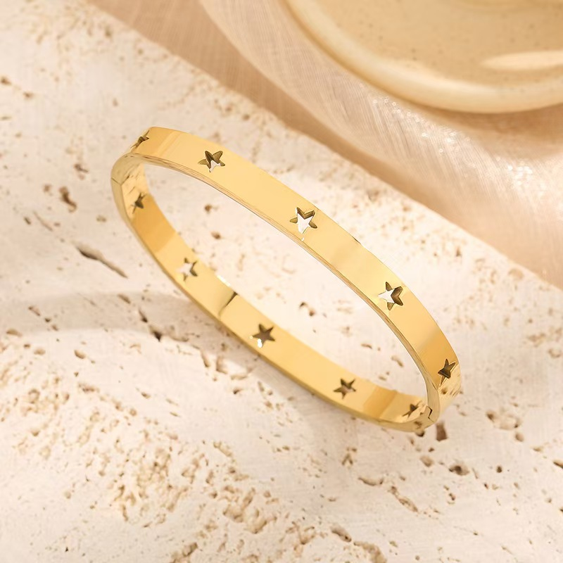 TEULRIP Stainless Steel Hollow Star Bracelet - Bangle for Women