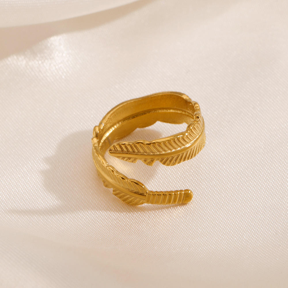 TEULRIP Gold Plated Stainless Steel Geometry Leaf Adjustable Ring for Women 