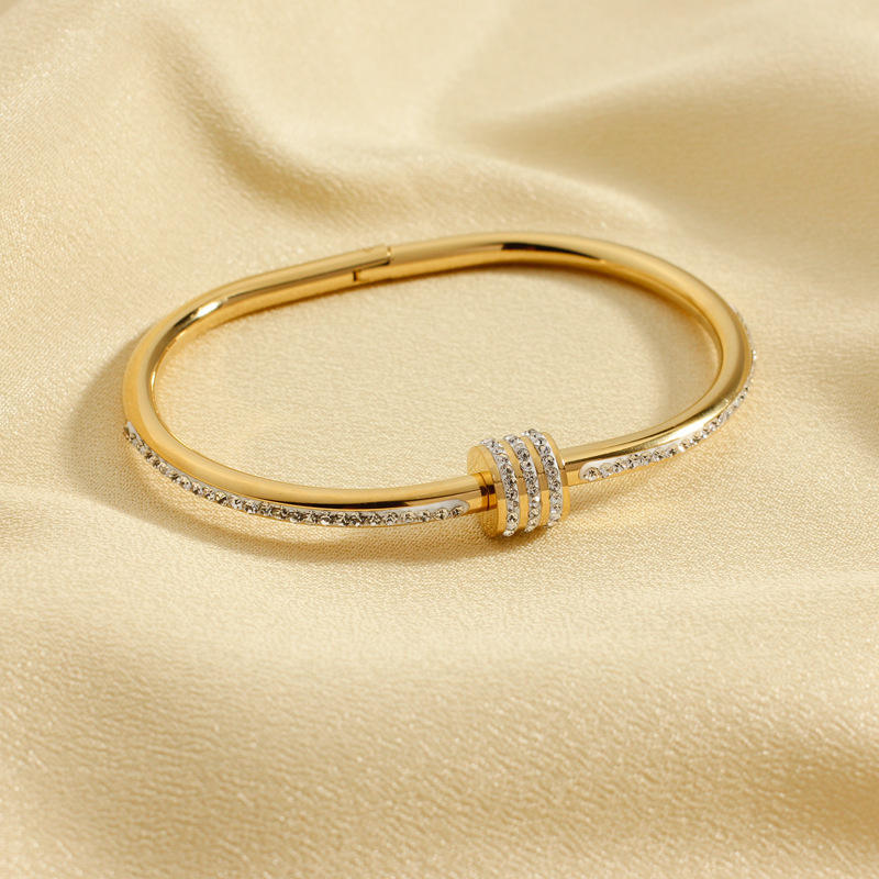 TEULRIP Stainless Steel High-End Screw Buckle Crystal Waist Bracelet for Women