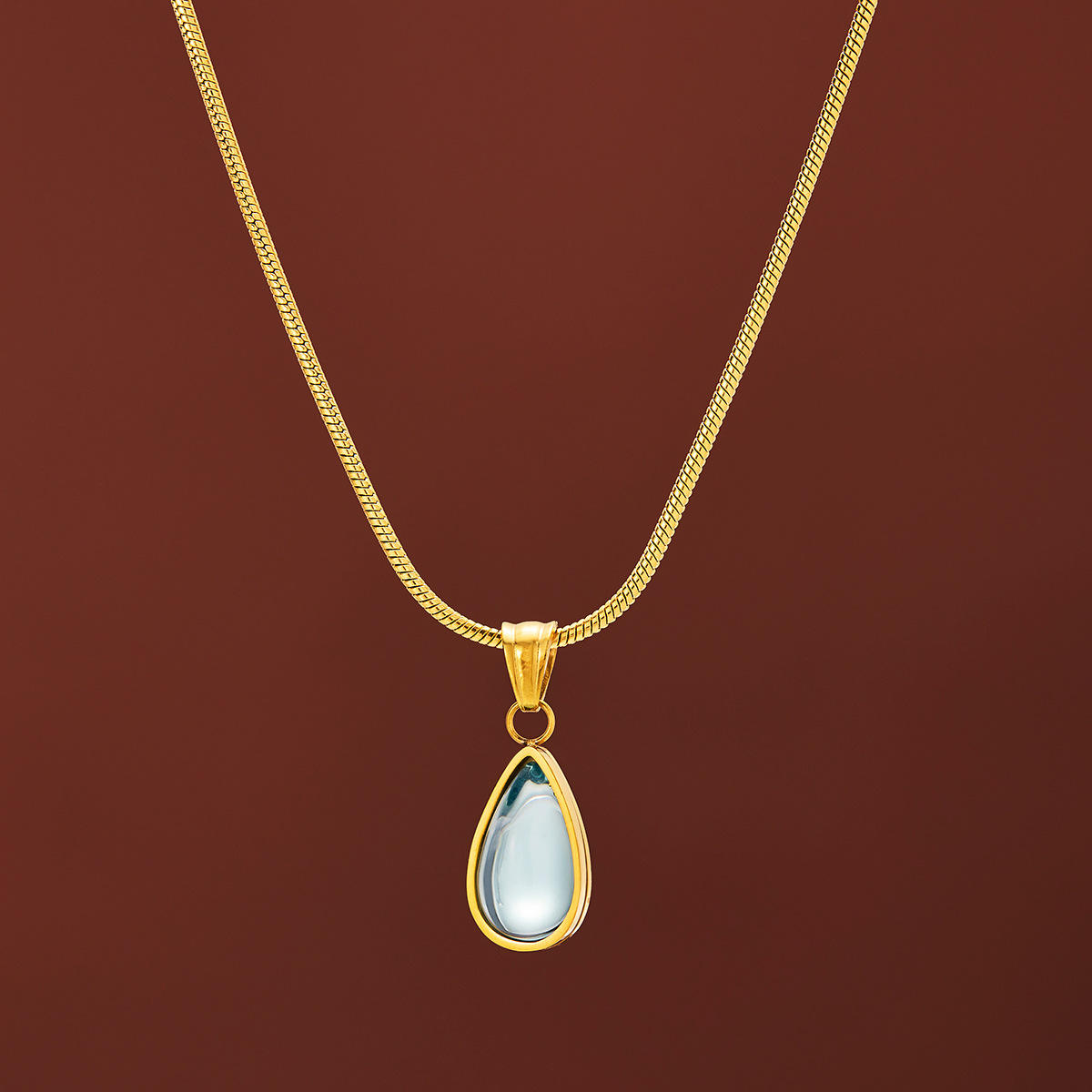 TEULRIP Blue Waterdrop Crystal, Gold Plated Stainless Steel Necklace for Women