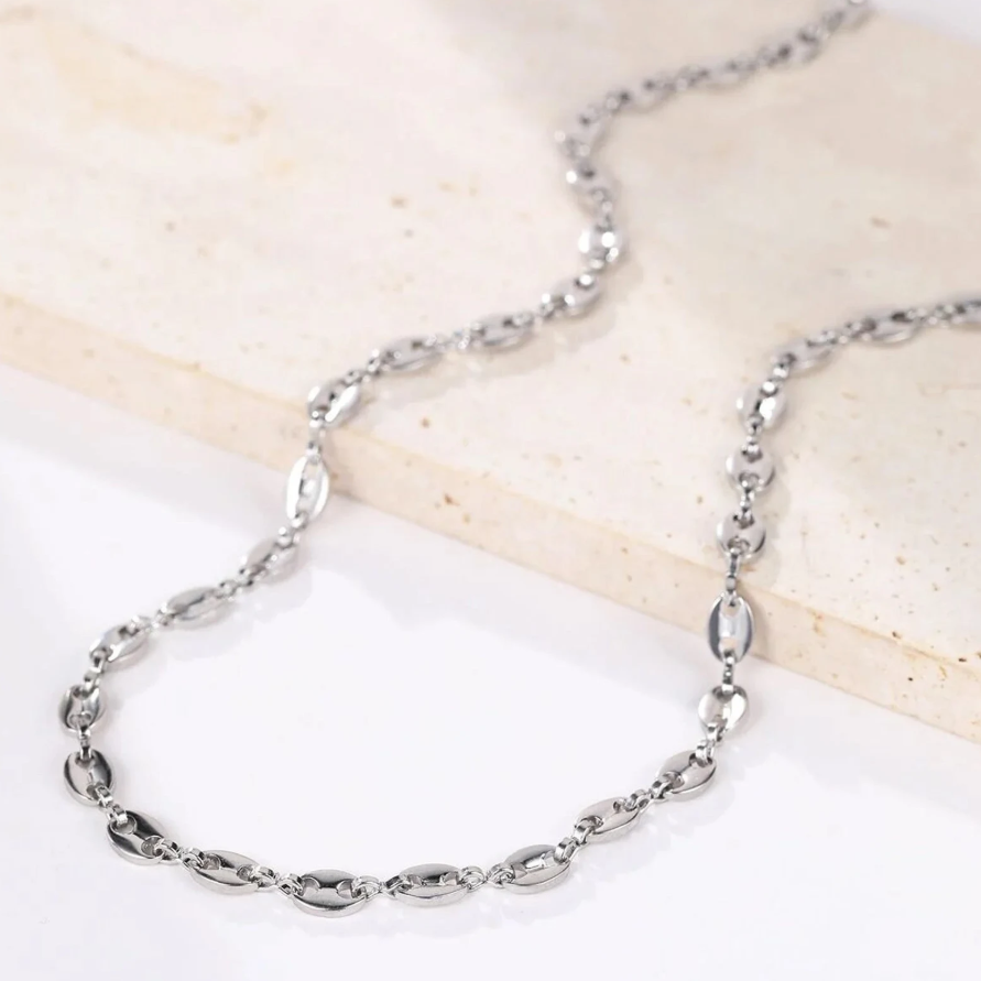 TEULRIP Coffee Bead Stainless Steel Necklace for Women – Silver