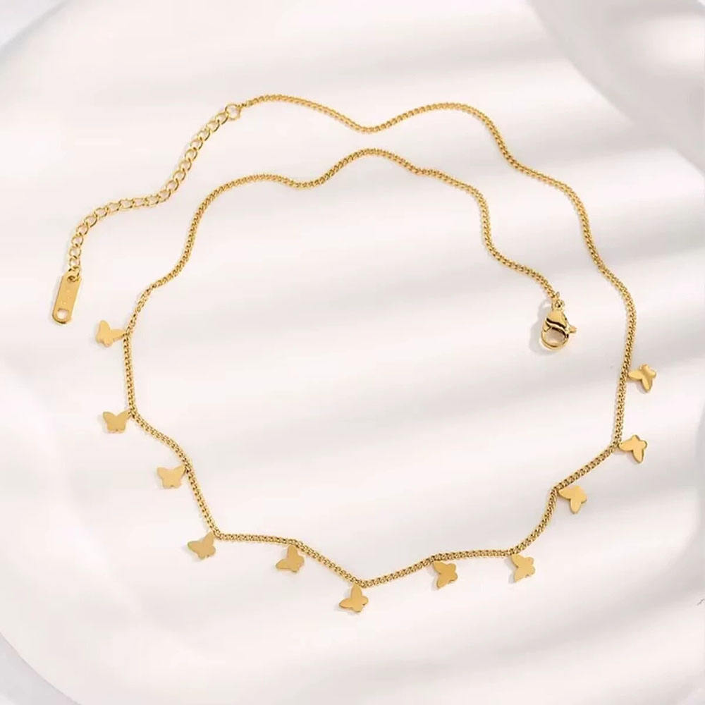 TEULRIP Multiple Butterfly Charms Titanium Steel Gold Plated Necklace for Women