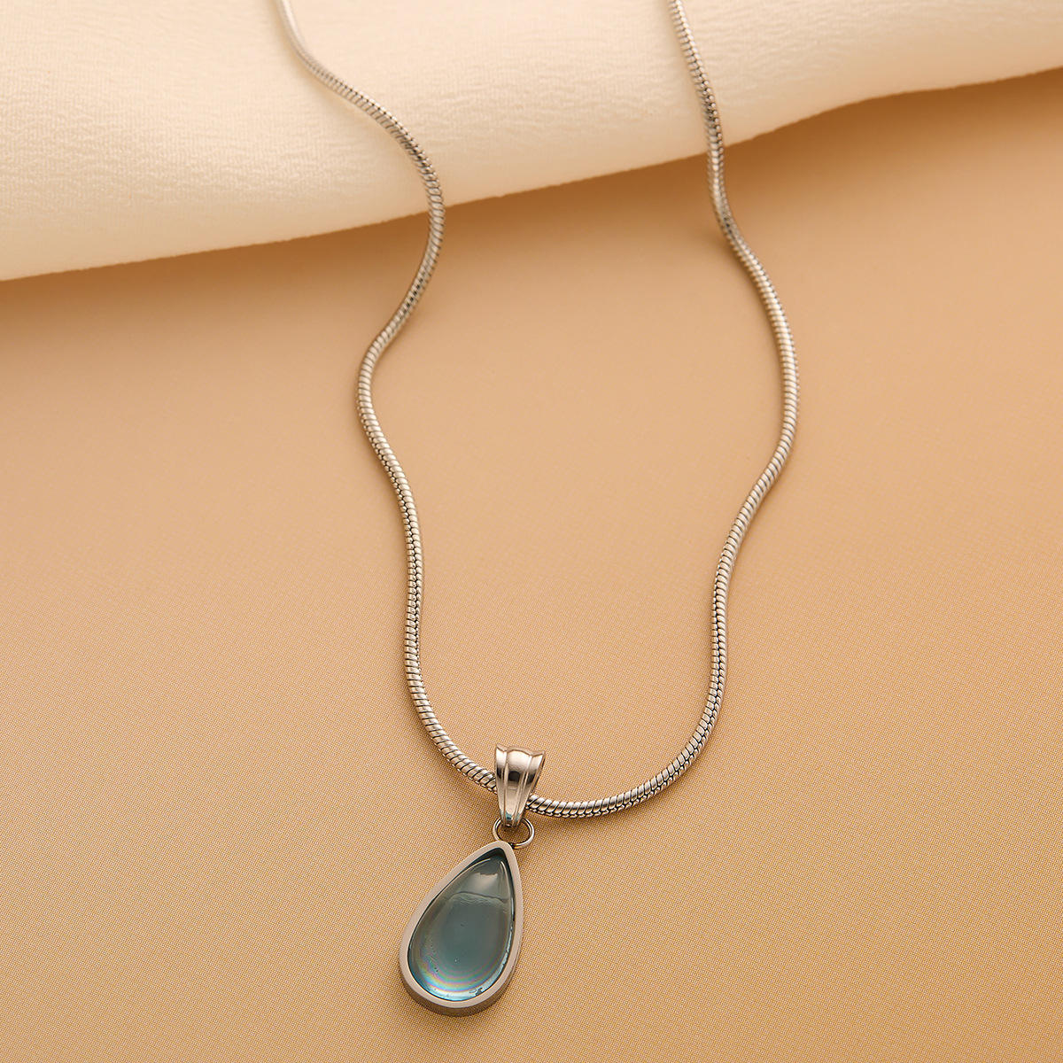 TEULRIP Blue Waterdrop Crystal, Silver Stainless Steel Chain Necklace for Women