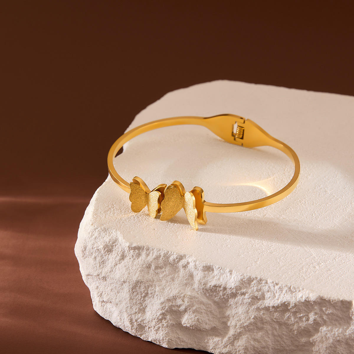 TEULRIP Gold Plated Stainless Steel Butterfly Bangle Bracelet for Women