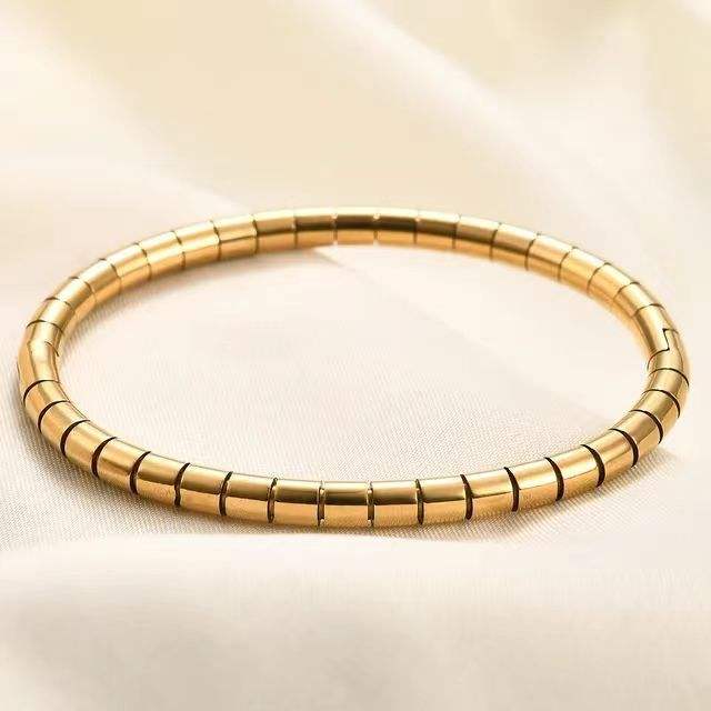 TEULRIP Gold Plated Stainless Steel Bamboo Design Bangle Bracelet for Women