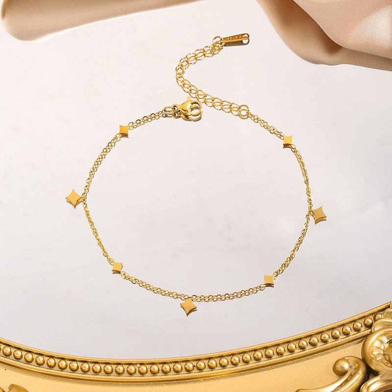 TEULRIP Anti Tarnish Gold Plated Stainless Steel Star Charm Bracelet or Anklet for Girls