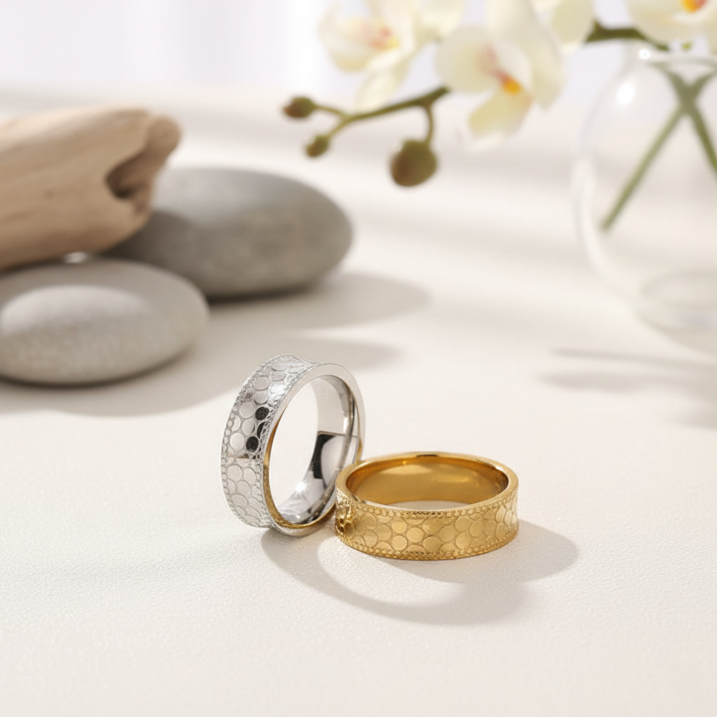 TEULRIP Gold & Silver Stainless Steel Fish Scale Design Rings 