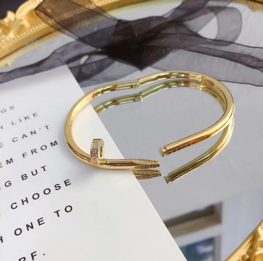 TEULRIP Gold Plated Stainless Steel Nail Cuff Bracelet for Women