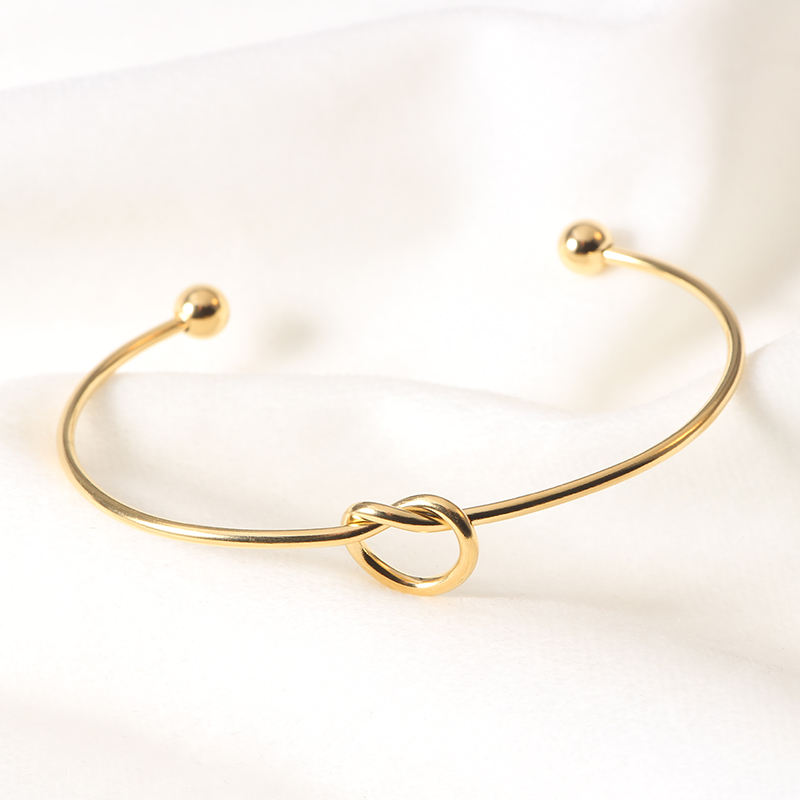 TEULRIP Gold Plated Stainless Steel Knot Open Bracelet for Women