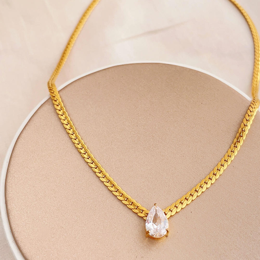 TEULRIP Gold Plated Stainless Steel Zircon Snake Chain Necklace for Girls & Women