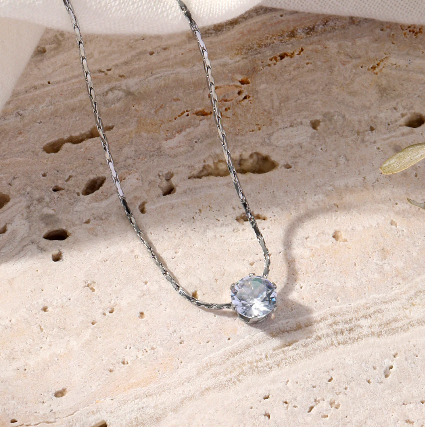 TEULRIP AStainless Steel Diamond Zircon Silver Necklace for Women