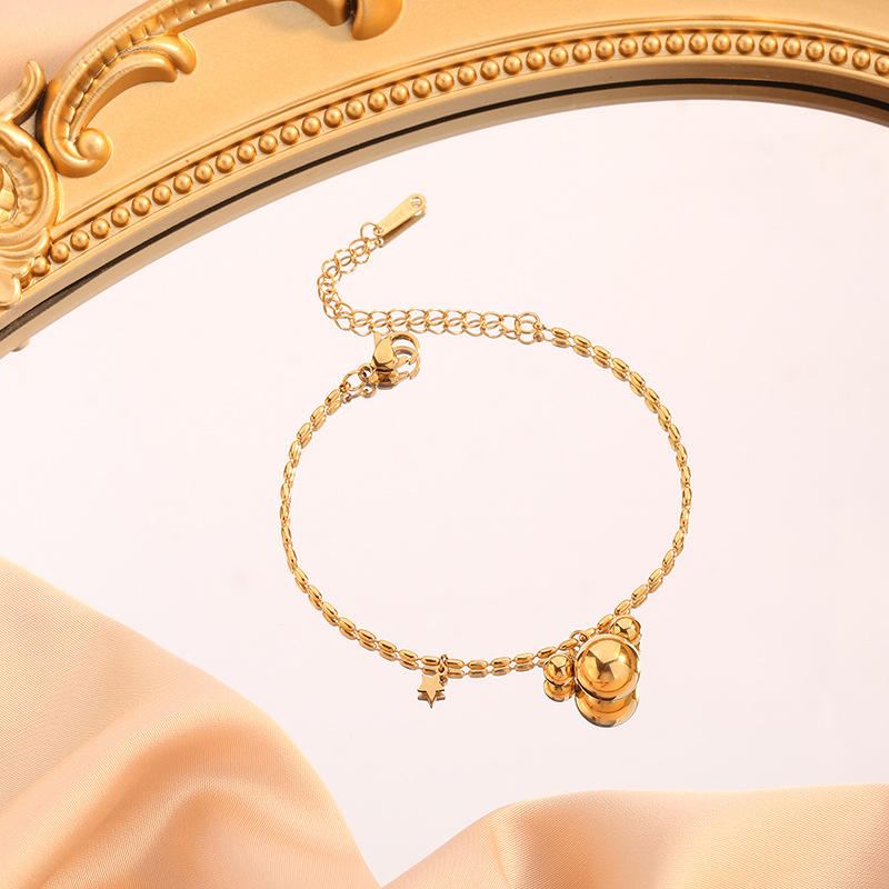 TEULRIP Anti Tarnish Gold Plated Titanium Steel Cartoon Mickey Star Pendant Bracelet for Women & Girls