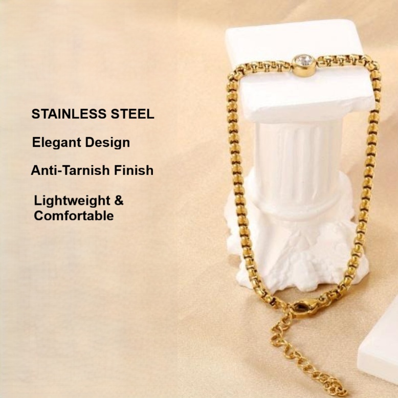 TEULRIP Stainless Steel Zircon Chain Bracelet for Women