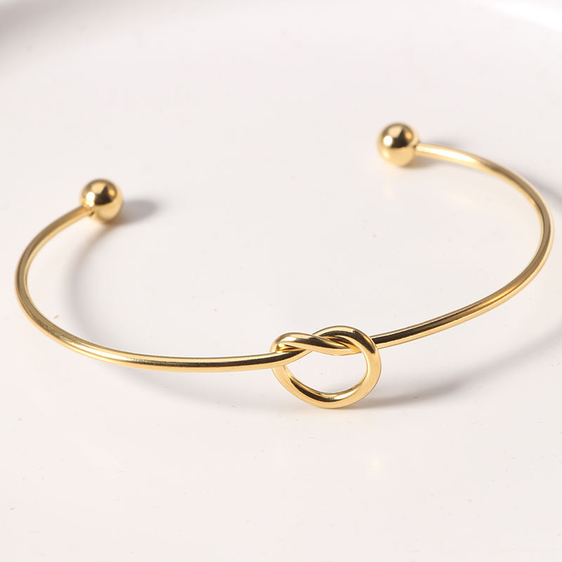 TEULRIP Gold Plated Stainless Steel Knot Open Bracelet for Women