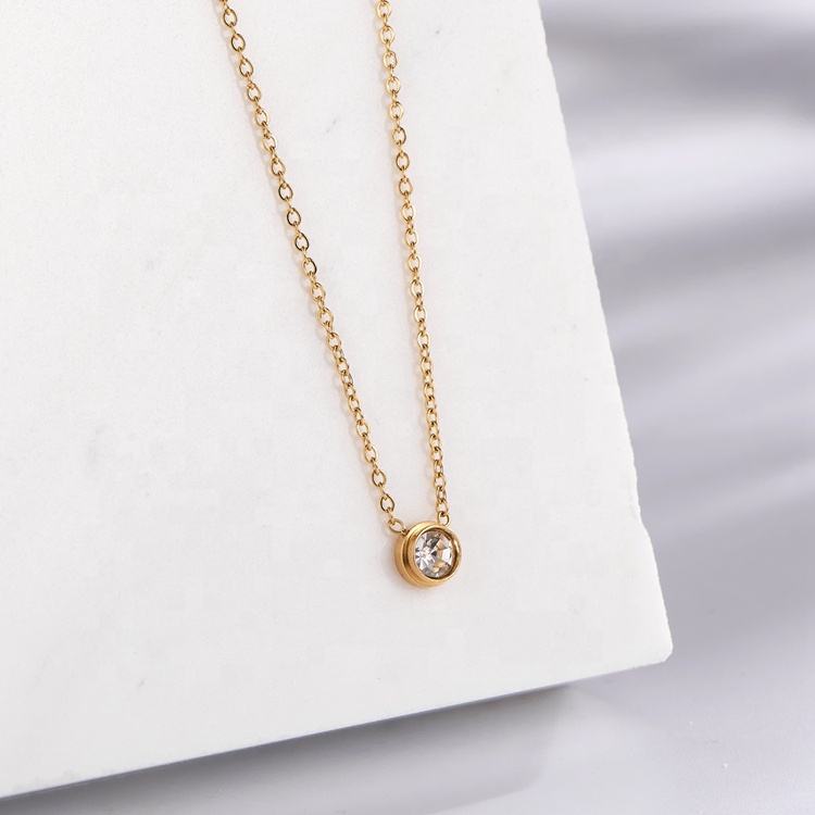 TEULRIP Dainty Minimal Cubic Zircon Pendant Stainless Steel Necklace for Women