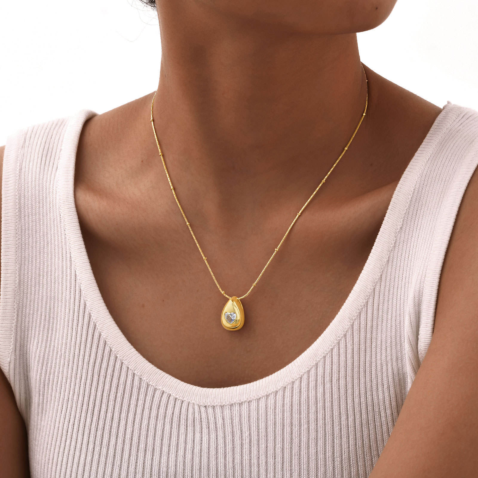 TEULRIP Gold Plated Stainless Steel Water Droplet Pendant Necklace for Women
