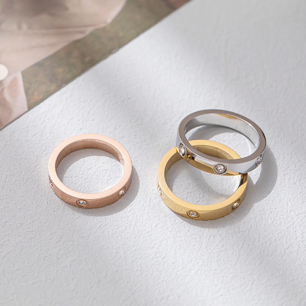 TEULRIP Anti Tarnish Gold, Silver & Rose Gold Minimal Design Zircon Stainless Steel Unisex Ring
