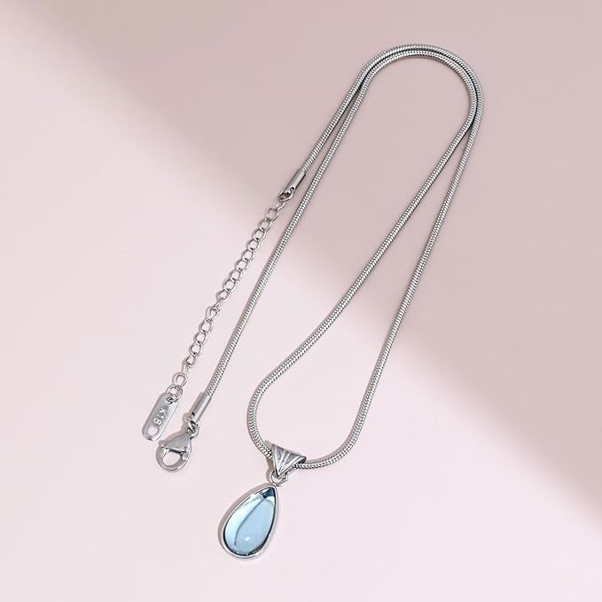 TEULRIP Blue Waterdrop Crystal, Silver Stainless Steel Chain Necklace for Women