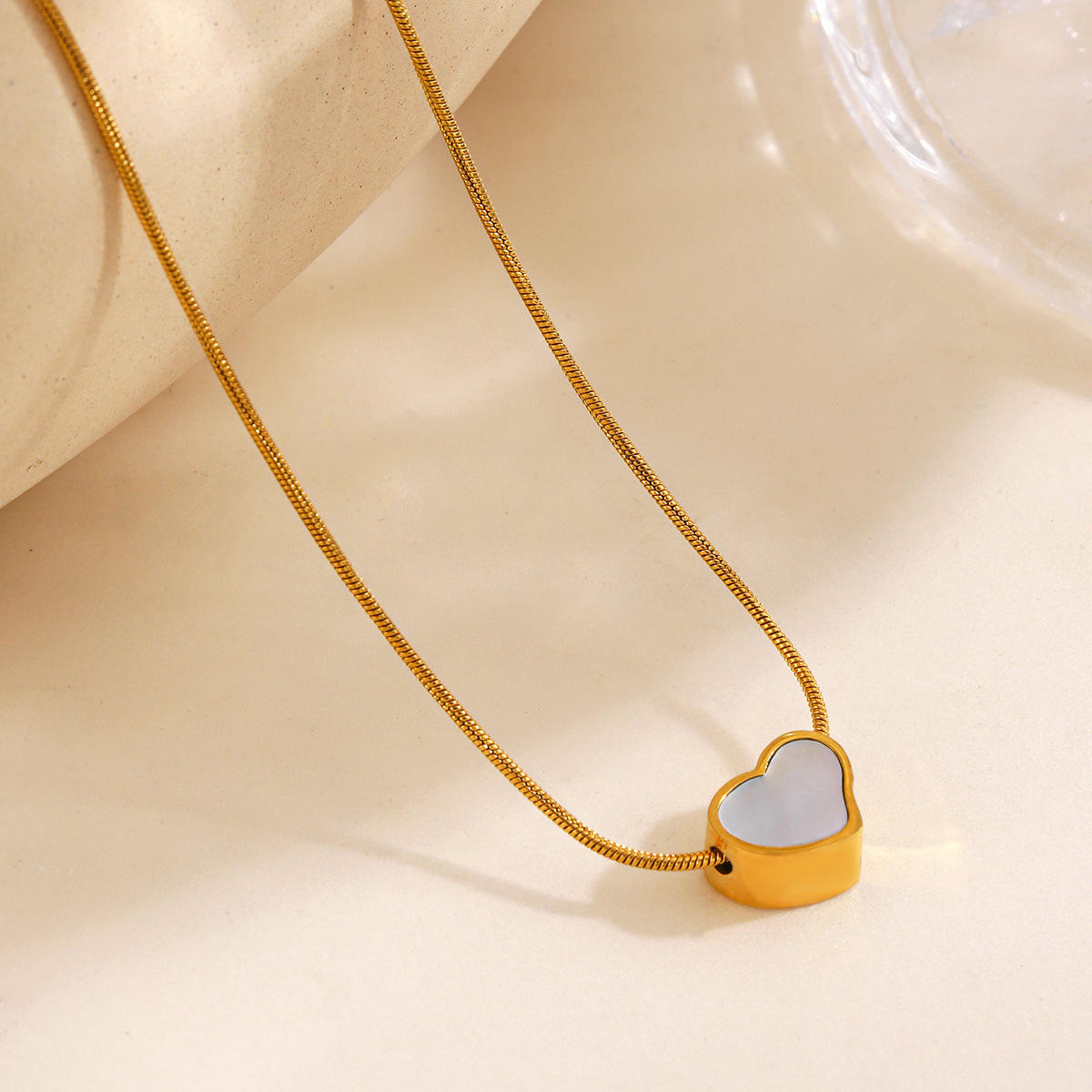 TEULRIP Gold Plated Heart Charm Stainless Steel Necklace for Women