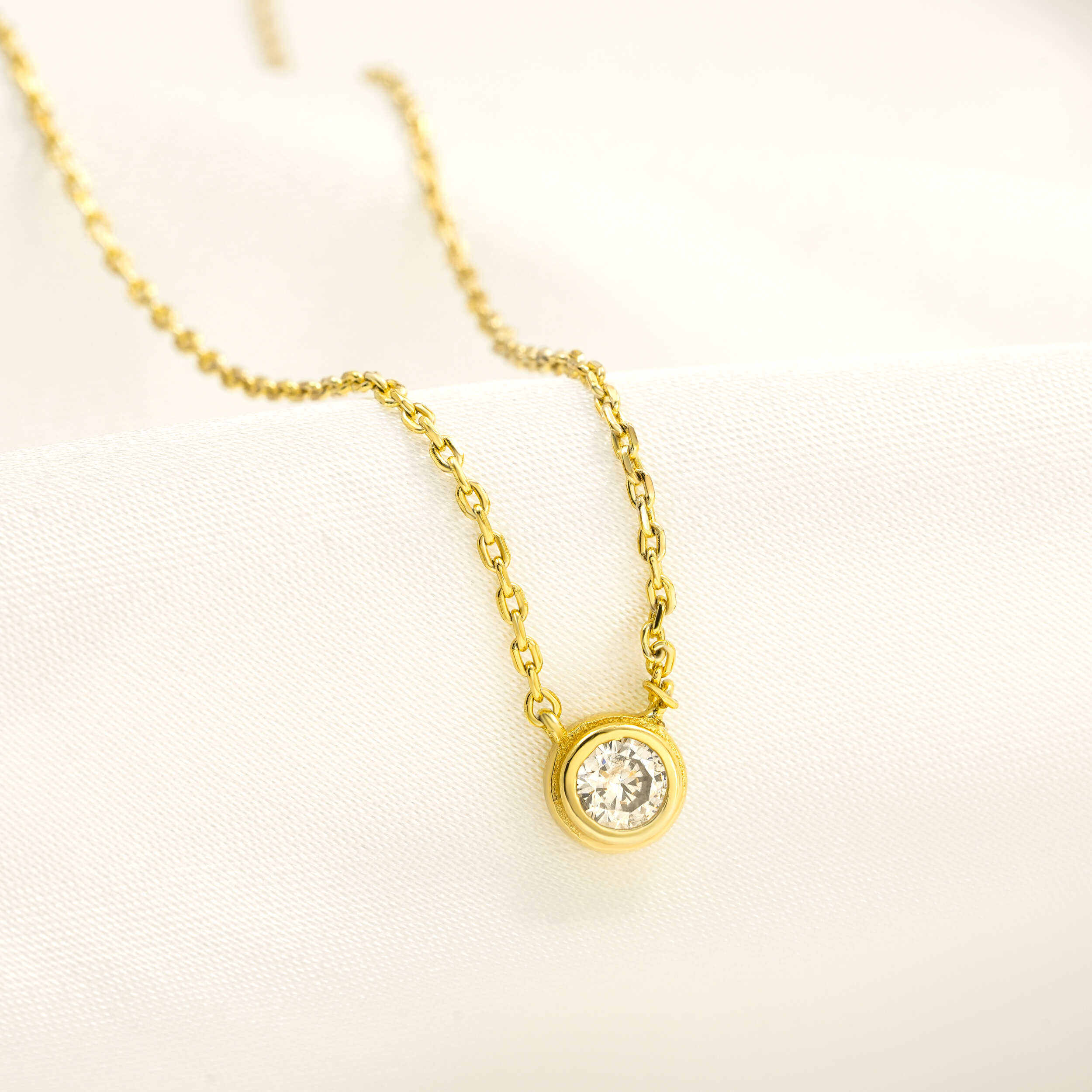 TEULRIP Dainty Minimal Cubic Zircon Pendant Stainless Steel Necklace for Women